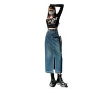 TEidea Gonna Jeans Donna Maxi Gonna retrò in Denim: Gonna Lunga in Denim A Vita Alta con Spacco Frontale per Donna, Gonna A Matita Dritta-Blu Vintage-S