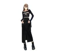 TEidea Gonna Jeans Donna Maxi Gonna retrò in Denim: Gonna Lunga in Denim A Vita Alta con Spacco Frontale per Donna, Gonna A Matita Dritta-Nero-XL