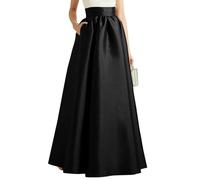 TEidea Gonna Lunga Donna Abito Maxi di Seta Autunnale Femminile, Taglio A Una Linea A Vita Alta, Eleganza Vintage, Stile di Tunica Casual-Nero-XL