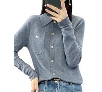 TEidea Maglione Donna Cardigan A Maniche Lunghe alla Moda per Donne, Saltatori di Donne in Lana Finte con Collari, Perfetti per La Primavera E L'Autunno-Grigio-XXL