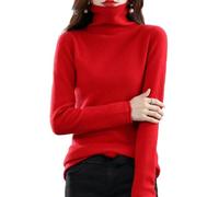 TEidea Maglione Donna Maglia Collo A Tartaruga delle Donne Maglione per Le Donne - Cozy E alla Moda Pullover delle Donne Top-Rosso-XL