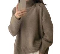 TEidea Maglione Donna Maglione Pullover Ad Alto Collo Alto per Donne, Donne in Dolcevita Perfette per L'Autunno E l'inverno-Marrone-XXL