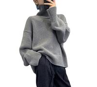 TEidea Maglione Donna Maglione Pullover Ad Alto Collo Alto per Donne, Donne in Dolcevita Perfette per L'Autunno E l'inverno-Grigio-M