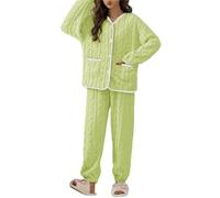 TEidea Pigiama Donna Invernale Inverno Caldo Pigiama delle Donne Set Spessore Velluto Manica Lunga Pigiama Set Leisure Sleepwear per Le Donne-Verde-XL