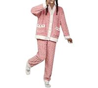 TEidea Pigiama Donna Invernale Inverno Caldo Pigiama delle Donne Set Spessore Velluto Manica Lunga Pigiama Set Leisure Sleepwear per Le Donne-Colore A 2Color-XL