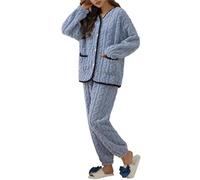 TEidea Pigiama Donna Invernale Inverno Caldo Pigiama delle Donne Set Spessore Velluto Manica Lunga Pigiama Set Leisure Sleepwear per Le Donne-Blu-XL