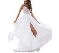 TEidea Vestito Donna Elegante Abito in Pizzo Senza Schienale Abito da Festa: Abito da Sposa Bianco con Maniche Corte E Back-Up-Bianco-S