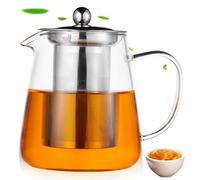 Teiera con filtro e coperchio, 1300 ml, teiera in vetro borosilicato, teiera trasparente con inserto colino, robusta resistente al calore, teiera in vetro spesso per tè sfuso, tè profumato alla frutta