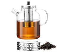 Teiera da 1,8 l, con inserto per colino, in vetro con scaldabagno in acciaio inox, in vetro borosilicato, lavabile in lavastoviglie, per tè e tè alle erbe