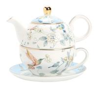 Teiera e Tazza da Tè per Uno, in Porcellana, 450 ml, Tazza 300 ml, Regalo per Donne, Set Pomeridiano, Ceramica, Lavabile in Lavastoviglie, Azzurro