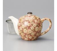 Teiera Giapponese In Mino Ware Kyusu Verde Con Fiore Di Kiku Rosa 500ml Giappone