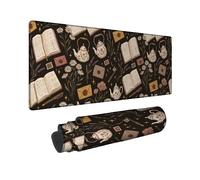 Teiera grande tappetino per mouse, stile vintage, libro fantasioso, busta nera, in gomma antiscivolo, tappetino estetico lungo, accessorio da scrivania per computer portatile da gioco, 40,6 x 91,6 cm