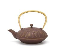 Teiera grigia in ghisa, 1,3 litri, a induzione, grande teiera asiatica, colore viola, con manico dorato e inserto in acciaio inox, ideale per tipi di tè sfusi