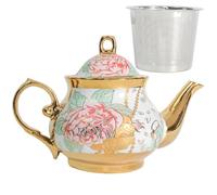 Teiera in ceramica classica vintage britannica in stile reale, grande teiera da 850 ml, perfetta per riunioni quotidiane (blu, grande)