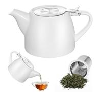 Teiera in ceramica, teiera in porcellana da 500 ml, con colino, in ceramica, adatta alla lavastoviglie, con manico arrotondato, per bustine di tè sfuse, colore bianco