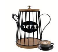 Teiera in ferro battuto con forma di portacapsule per caffè + Base in MDF Capacità grande per 80 capsule, espositore per capsule da caffè / universale multi-marca