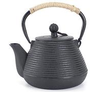 Teiera in ghisa, 1000ml, bollitore sicuro per piano cottura con infusore per foglie di tè sfuse, teiera giapponese con rivestimento interno smaltato, nera