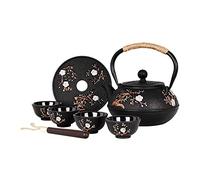 Teiera in Ghisa Stile Giapponese Con 4 Tazze, Sottopentola Tetsubin, Bollitore Con Infusore, Set da Tè Cinese per Adulti, in Ferro Nero (Motivo Gazza e Prugna)