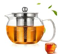 Teiera in vetro borosilicato resistente al calore, 1300 ml, con filtro rimovibile e coperchio, bollitore per tè, teiera in vetro per tè, tè alle erbe e bustine di tè