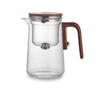 Teiera in Vetro con Filtro Separato, Manico Antiscottatura e Coperchio Effetto Legno