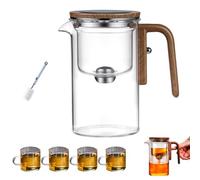 Teiera in vetro con infusore, 720 ml, design separatore d'acqua, manico in legno, ideale per gli amanti del tè e i rituali - per 4 tazze