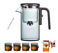 Teiera in vetro con infusore, 720 ml, elegante manico in legno, design separatore dell'acqua, perfetta per gli amanti del tè e i rituali