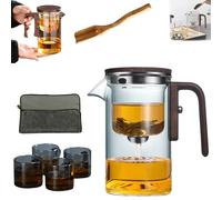 Teiera in vetro con infusore, 750 ml, elegante manico in legno, design separatore d'acqua per gli amanti del tè e gli appassionati