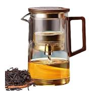 Teiera in vetro - Infusore rimovibile | Borosilicato - Teiera con linea di scalatura | 500 ml / 750 ml / Teiera con filtro - Teiera ergonomica trasparente con manico in legno Dishw
