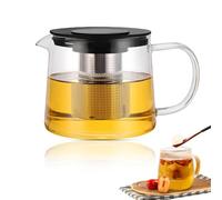 Teiera in vetro PORFOYO con inserto per colino, 1500 ml, trasparente, con coperchio, adatta a induzione e altri piani cottura