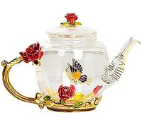 Teiera in vetro resistente al calore, set da tè con fiori di rosa per tè sfuso, bollitore per preparare e servire