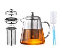 Teiera in vetro trasparente,Stile di aggiornamento teiera in vetro con filtro in acciaio inox, con Filtro Asportabile e Lavabile per tè Profumati Teiera Vetro con infusore,Teiera per Tisane 1300ML