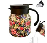 Teiera isotermica in acciaio inossidabile - Caraffa da caffè 800 ml, bollitore isotermo, teiera decorativa con motivo floreale, terme a doppia parete | portatile con coperchio a prova di perdite