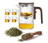 Teiera Magnetica in Vetro con Filtro, 2 in 1 Teiera in Vetro Set con Separazione dell'Acqua, Design Innovativo per Un Piacere Uniforme del tè (1000ml + 4 Tazze)