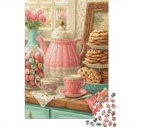 Teiera Rosa Retrò Puzzle 1000 Pezzi Carta per Adulti Dolci da Tè Set Puzzle 1000 Pezzi Relax Casa Decorazione Regalo Famiglia 52x38cm/1000pcs