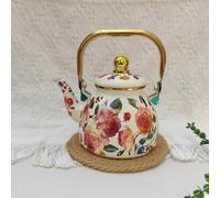 Teiera smaltata con manico in stile retrò, bollitore per il tè smaltato per