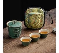 Teiere Set Viaggio Ceramica Portatile Sanxingdui Stile Cinese Retrò Bollitore Per Tè All'aperto Cup Posacenere Set Da Tè In Porcellana(B)