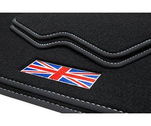teileplus24 500-FBA Premium Tappetini Con Cucitura Decorativa e 'Union Jack' Logo per Mini I 1 R50 53 2001-2006