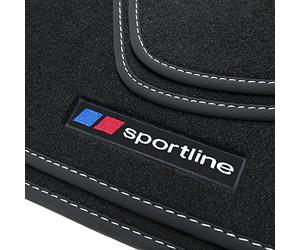 teileplus24 Tappetini per BMW 5er E60 E61 2003-2010 | Logo Su misura 4 pezzi Fissaggio Antiscivolo Velluto Bordatura Cuciture decorative