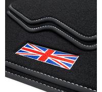 teileplus24 501 Premium Tappetini con Cucitura Decorativa e 'Union Jack' Logo per Mini 2 2 R56 2006-2014