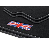 teileplus24 B509 Premium Tappetini con Cucitura Decorativa e 'Union Jack' Logo per Mini Cooper C F65 S F66 2024-, Cucitura:Argento
