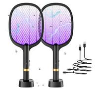 TEINNGO Scacciamosche elettrico, extra forte, con base di ricarica USB C, 2 in 1, per zanzare, mosche, api, tarme 2 CV, nero
