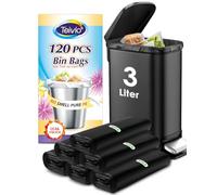 Teivio Mini sacchetti per la spazzatura, 3 l, 120 pezzi, piccoli e resistenti, adatti per bidoni della spazzatura da 3 a 5 l, per casa, ufficio, cucina (nero)
