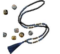 Tejesa - Collana con 108 perline Mala in pietra occhio di tigre e onice nera, 8 mm, per meditazione, rosario per preghiera, per uomini e donne