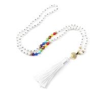 Tejesa - Collana con pietra naturale di agata viola, per donne e ragazze, 7 chakra, Reiki, 108 perline Japamala Mala con nappe annodate, Grande, metallo, Agata
