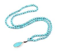 Tejesa, collana da donna con ciondolo a forma di perline blu naturali annodate in pietra di Boemia, 108 Mala, 6 mm, Grande, metallo, Agata