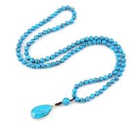 Tejesa, collana da donna con ciondolo a forma di perline blu naturali annodate in pietra di Boemia, 108 Mala, 6 mm, Grande, metallo, Agata