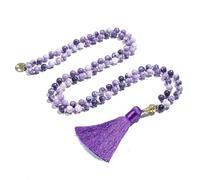 Tejesa - Collana da donna con perline di lepidolite viola da 8 mm annodata 108, per meditazione, yoga, preghiera con nappa, rosario da donna
