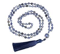 Tejesa Collana da preghiera con 108 perline Mala da 6 mm in pietra naturale di onice occhio di tigre con ciondolo a nappa, Grande, metallo, Agata