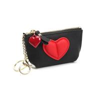 Tejesa Portamonete da donna in morbida pelle con portachiavi/piccolo portamonete con cerniera per donne ciondolo a forma di cuore Zero portafoglio tasca con cerniera, Nero , taglia unica, Casual