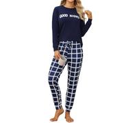 TeJoyce Pigiama Donna Cotone Lungo, Set Pigiama Donna di Pantaloni a Quadri con Tasche con con Stampa Lettere a Maniche Lunghe, Pigiami Invernali Pigiama Due Pezzi Tasche con Coulisse